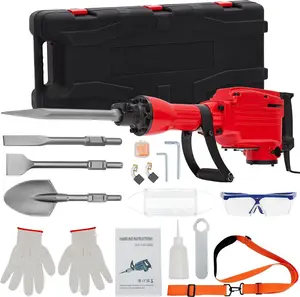 GARVEE 2200W Electric Jack Hammer Drill, Heavy-Duty Professional Concrete Breaker with 4-Piece Chisel Set for Efficient Construction and Demolition Work