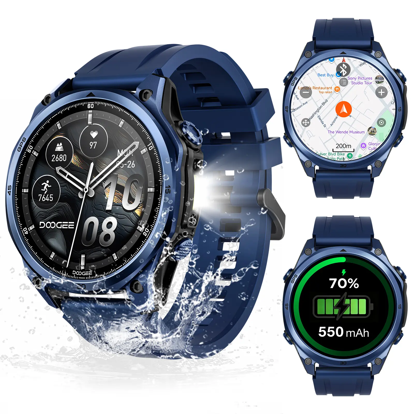 DOOGEE Anywise W1 Pro Mens Smart Watch, 5ATM Dual-Band GPS Offline Maps,1.43'' Fitness Smartwatches for Android Phone/iPhone Compatible,170+ Sports Modes, Answer/Make Calls/12 Days Battery/2 Strap