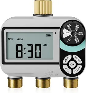 QUOBAS Sprinkler Timer for Garden Hose, Programmable Brass Digital Water Timer with Child Lock, Rain Delay/Auto/Manual 3 Modes, Large Waterproof Screen, 3 Zone Independent Watering