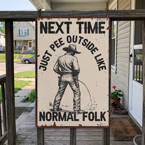 Vintage Western Funny Aluminium Iron Sign (12x8 in) - "Next Time Just Pee Outside Like Normal Folk" Cowboy Home Supplies Plaque, Cool Decor, Home Decor Products