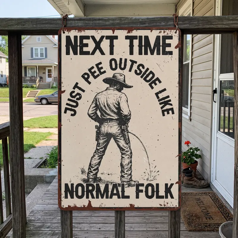 Vintage Western Funny Aluminium Iron Sign (12x8 in) - "Next Time Just Pee Outside Like Normal Folk" Cowboy Home Supplies Plaque, Cool Decor, Home Decor Products