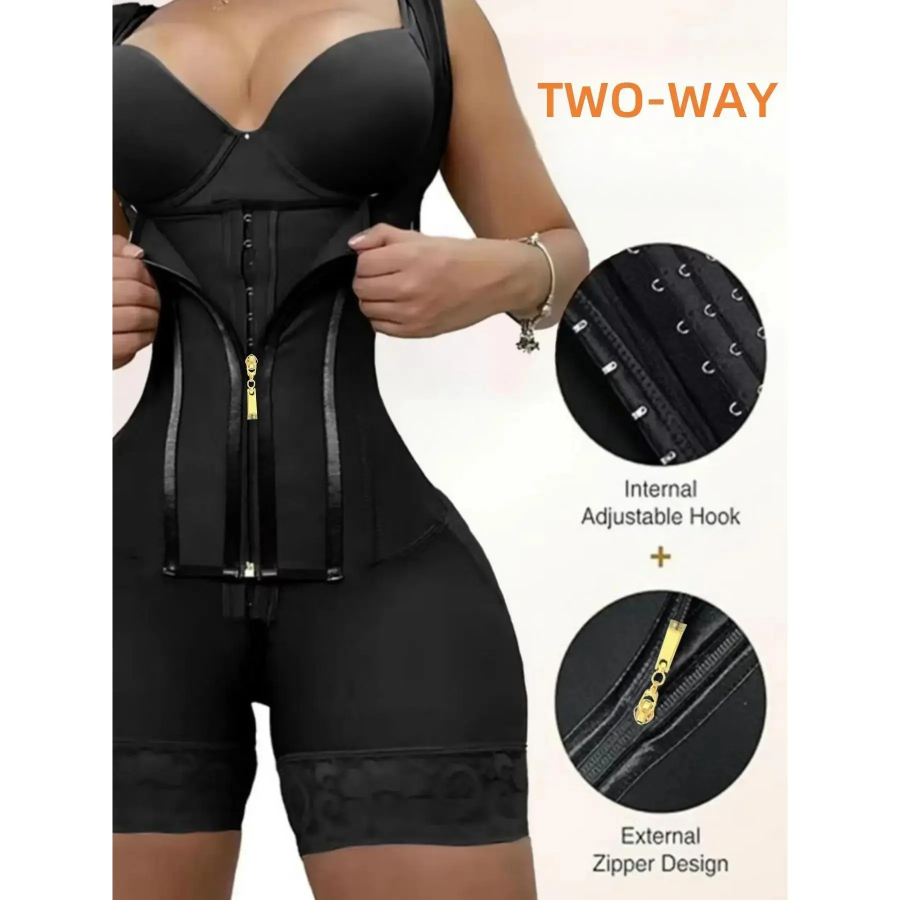 Women's High-Stretch Compression Colombian Faja Body Shaper Bodysuit - Shapewear for Women's Clothes, Tummy Control, Fabric Fit, Adjustable Hook-Zipper, Full Body Support, Customized Sports Bra for Yoga & Daily Use