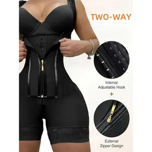 Women's High-Stretch Compression Colombian Fajas Bodysuit - Tummy Control, Fabric Fit, Adjustable Hook-Zipper, Full Body Support, Customized Sports Bra for Yoga & Daily Occasions