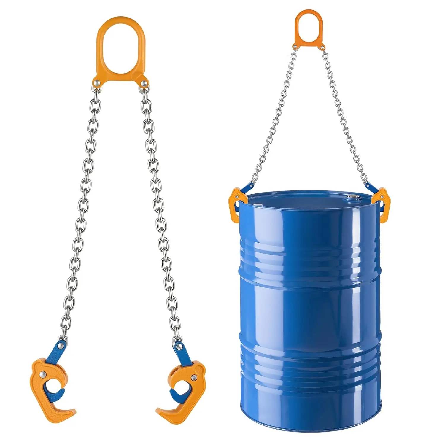 Chain Drum Lifter, G80 Drum Lifting Chain Sling with Thickened Security Hook, 2000LBS Capacity, 1.6ft Long Sturdy Drums Handling Equipment, Carbon Steel Barrel Lifter for Plastic & Metal Drums