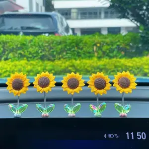 Cute Sunflower Car Ornament, 5 Counts Car Dashboard Decoration, Car Interior Decoration Accessories for Women & Girls, Car Accessories, Car Interior Accessory