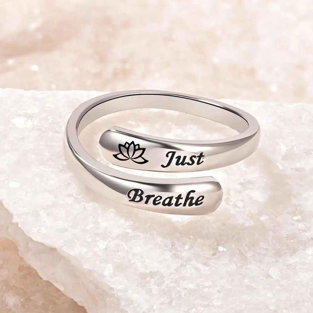 1pc Just Breathe Open Stainless Steel Lotus Ring - Adjustable Fitted, Expanding, Statement Jewelry, Nature-Themed, No-Bracket Rings, Adjustable Fitted Rings