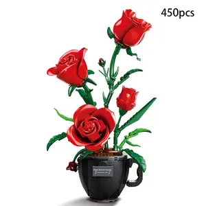 450-piece Coffee Cup Rose Building Block Set, Flower Bricks, Flower Building Blocks, Exquisite Rose Flower Pot, Creative Coffee Cup Design, Ideal Gift for Christmas, Halloween, and Valentine's Day, Perfect for Home Decor and Floral Arrangements