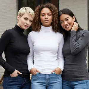 NY Threads Women's Turtleneck Top Long Sleeve Soft Stretch Slim Fit Basic Layering Tee Pullover Shirt