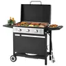 VEVOR Portable Cast Iron Gas Griddle (Portable BBQs), 3-Burner 3x11000 BTU Propane Flat Top Barbecue with Independent Zones, 685x414mm Oil-Coated Cooktop, Brake-Wheel Cart, Lid, Pulse Ignition, Removable Top, Grease-Tray Clean, Standalone Tabletop