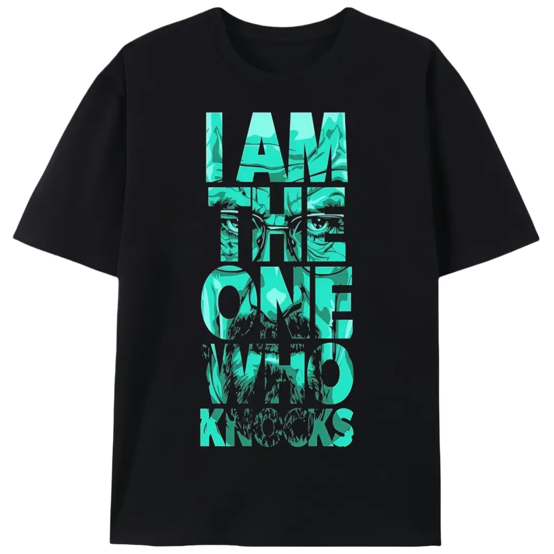 "I Am The One Who Knocks" Breaking Bad Iconic Quote Graphic Print Men's T-Shirt, Retro Cult TV Show Streetwear Casual Short Sleeve Tee for Walter White Fans, Unisex