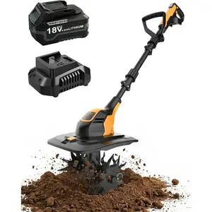 Operated Cordless Tiller for Gardening with 4.0Ah  & Charger - Up to 60 Minutes Runtime, 9in Tilling Width & 7in Depth, Lightweight Small  Rototiller for Patio Pots, Raised Beds
