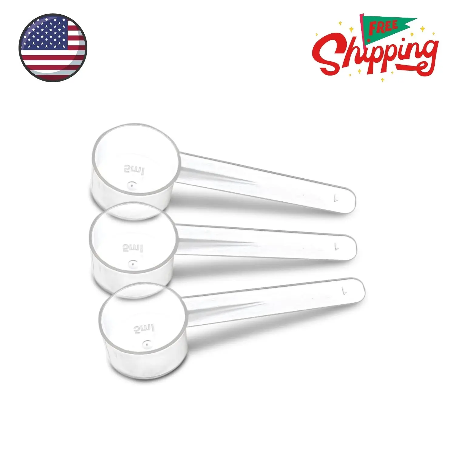 3 Measuring Spoons Set with Short Handle - 1 Teaspoon (5 ML) Clear