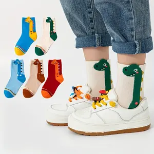 5 Pairs of Socks Featuring Cute Cartoon Dinosaur Designs, Breathable And Comfortable, Suitable Boys, Mid-Calf Length