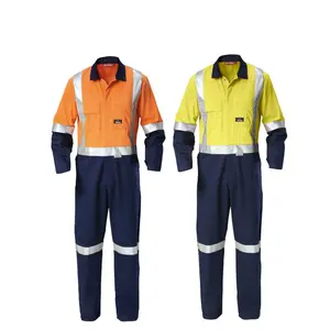 Mens Hard Yakka Hi-Vis Taped Cotton Safety Coverall Overalls Workwear Y00262