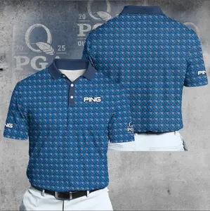 2025 Championship Crown Pattern Navy Golf Polo Shirt for Men – Premium Blue Performance Polo, All Over Feather Crown Print, Breathable Moisture Wicking Fabric, Athletic Fit Tournament Style Shirt, Summer Golf Outfit, Golf Lover Gift