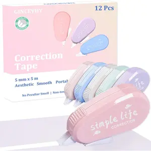 12 Pack Aesthetic Pastel Correction Tape, 0.2 x 197 inch, Instant Corrections, Easy to Use Applicator, White Smooth Pull Out for School, Office, Crafting