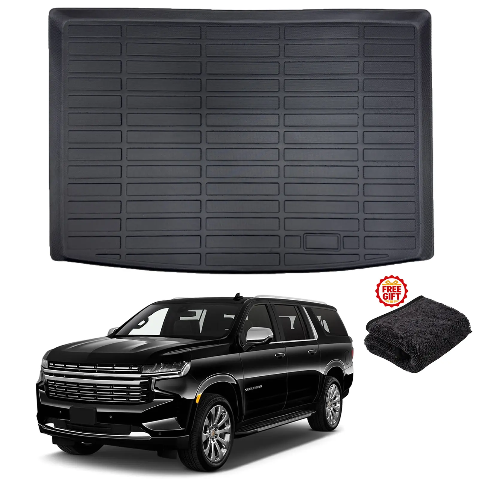 Canvcle Sturdy Trunk Floor Cargo Liner for 2021-2026 Chevy Suburban (2021+), 30"l x 22"w x 3"t All-Weather Mat Behind 3rd Row Seats, Black TPE, Non-Slip, Spill-Block Sides, Debris Trap, Easy-to-Clean, Scratchfree Cargo Car Interior Accessory