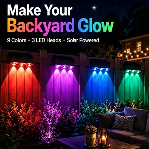 RGB Solar Fence Lights Outdoor, 3 LED Heads Color Changing Deck Lights, Waterproof Solar Wall Lights 4 Pack / 8 Pack for Backyard, Fence and Patio Decor