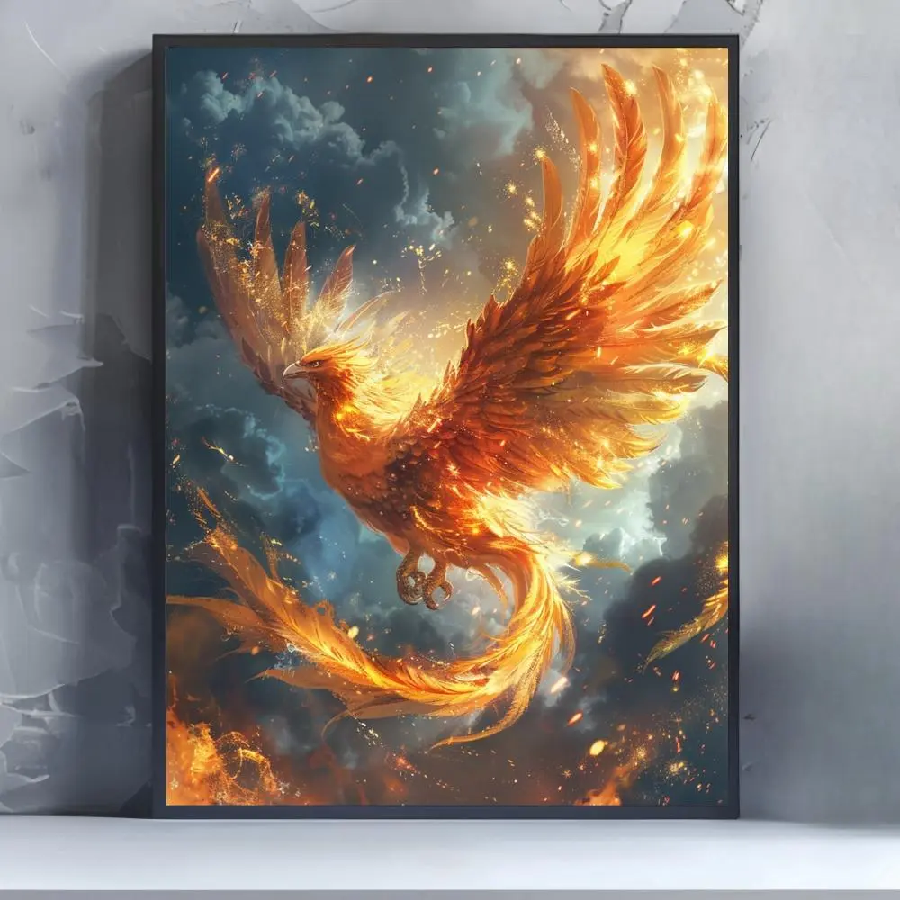 Phoenix Hovering Pattern DIY Diamond Arts Colorful Painting without Frame, DIY 5D Diamond Arts Colorful Painting Kit, Wall Art Decor for Home Living Room