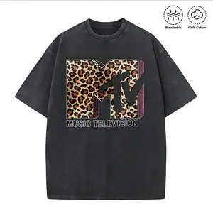 🔥Washed T-shirt Leopard T-Shirt, 90s Retro Graphic Tee, Vintage Style Shirt 230g Pure Cotton T-Shirt