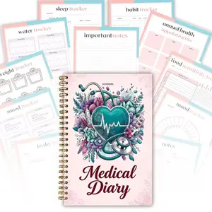 Medical Diary Coil Notebook for Healthcare Professionals, Personal Health Record Book, Chronic Disease Management, Blood Sugar Diet Mood Tracker