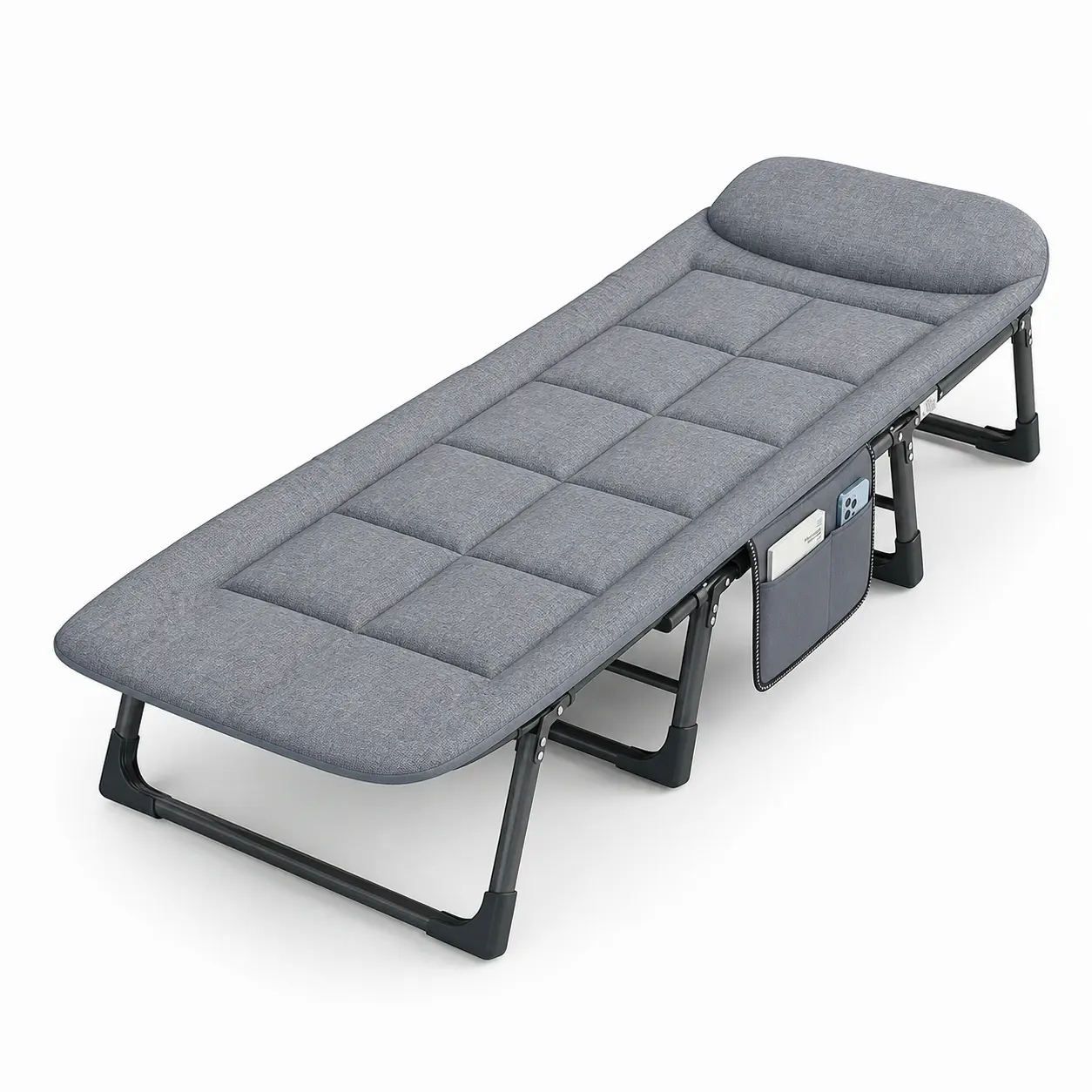 4‑in‑1 Folding Camping Cot Bed, 550LBS Heavy‑Duty All‑Weather Portable Recliner Lounger Chair, Ultra‑Thin Multifunctional Extra Guest Bed for Camping Patio Indoor Outdoor
