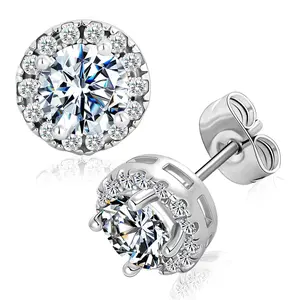 MDFUN 1CT Halo Stud Earrings 5A+ Cubic Zirconia Round Earrings Hypoallergenic Ears for Women Men E-0605-4