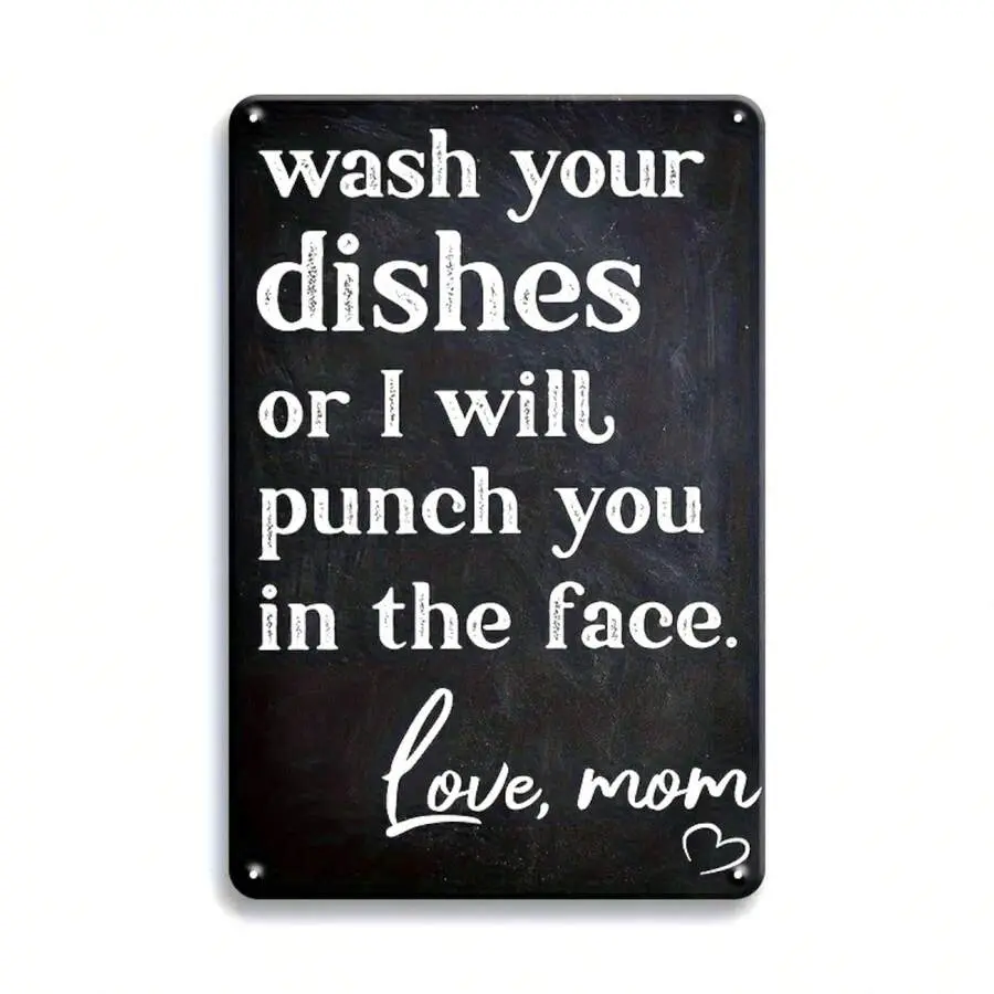 Humorous 'Wash Your Dishes Or I'll Punch You In The Face' Iron-Wooden Wall Sign - Multicolor Home Decor Plaque, Kitchen-Patio Decoration - Perfect Gift For Women, Birthday Graduation