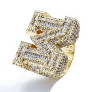 European And American Hip-Hop Letter Ring Full Diamond Zircon Ring Accessory High-End And Trendy Outfit