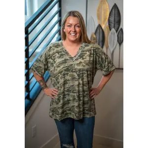 Camo Crush Stonewashed V-Neck Tee – POL