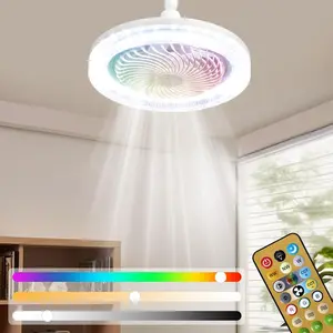 LED Ceiling Fan Light, E27 RGB Color Adjustable Light with Remote Control, Wind Speed Adjustable Ceiling Fan Light Indoor Room Lights for Office, Storage Room, Kitchen