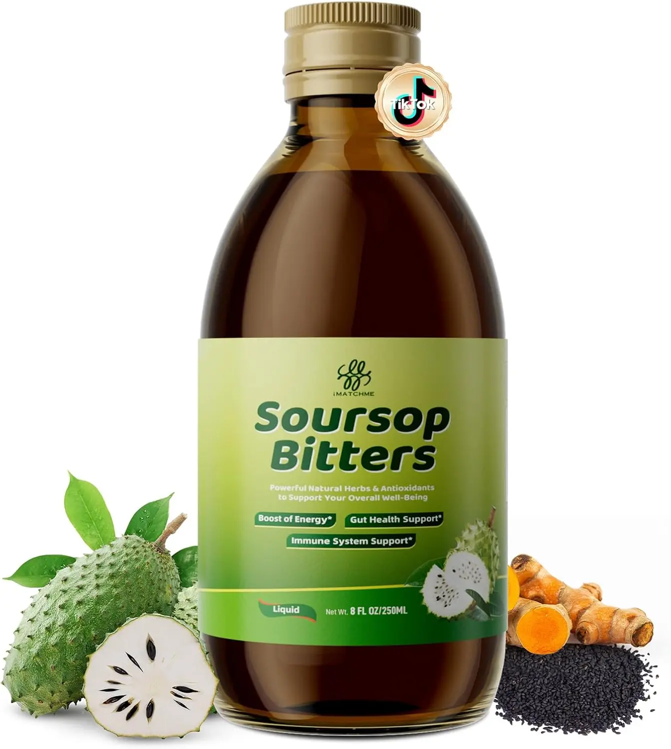 Soursop Bitters Liquid with Black Seed, Turmeric & Moringa-Pure 15 in 1 Herb Soursop Tea for Immune System, Digestive & Gut Health, Antioxidant,Skin Health Support