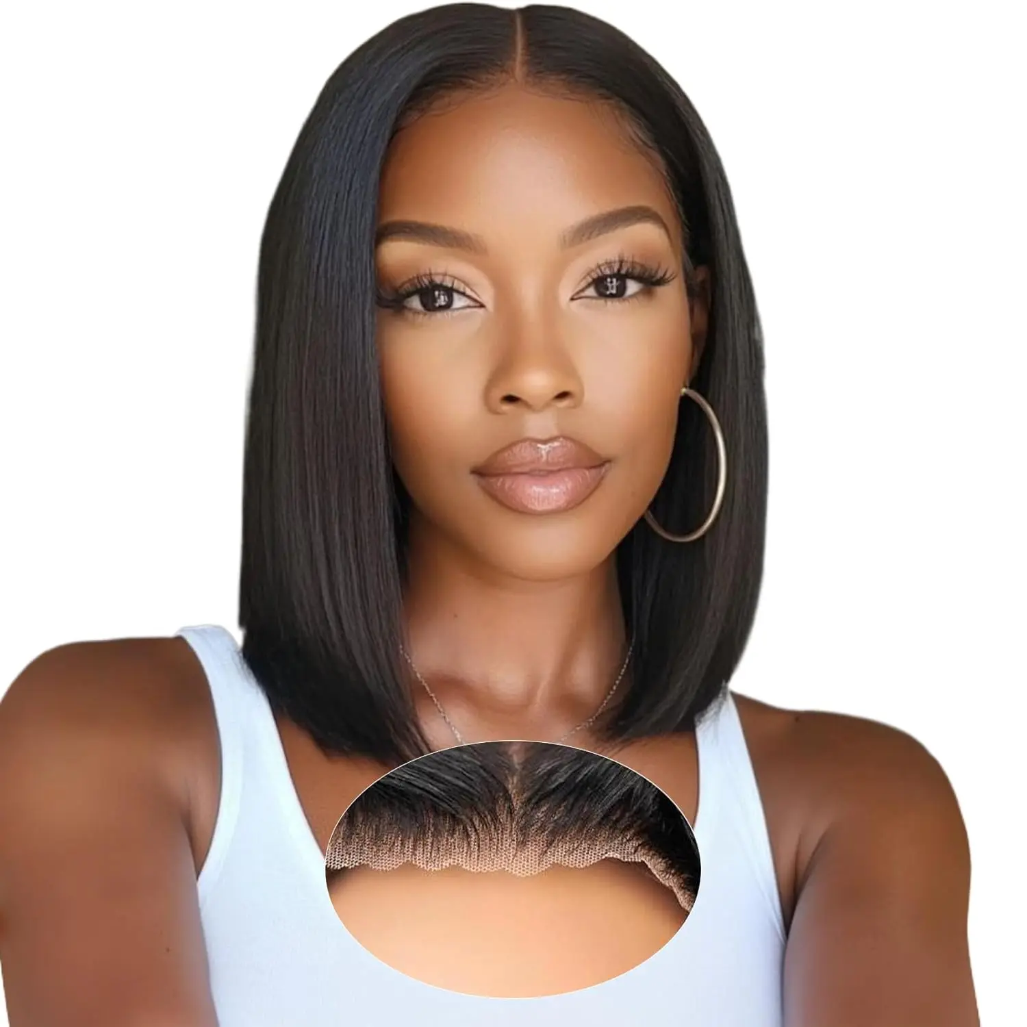 LOYOM 10inch Real Human Hair Straight Wig - 13x4 Natural Scalp No Shedding Breathable Easy to Manage Women's Hairpiece