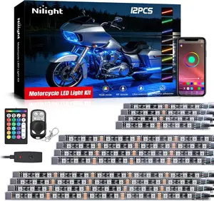 Nilight 12PCS Motorcycle RGB LED Strobe Light Kit - Waterproof, Multifunctional Ambient Neon Accent Strips with APP & Remote Control, Harley Motorcycle Accessories for Honda Kawasaki Suzuki