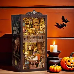 DIY Book Nook Kit,Decorative Bookend Alley Build Model with LED Light,DIY Miniature Dollhouse Kit 3D Wooden Puzzle for Adults, Teens Crafts Gifts for Bookshelf Decor Halloween/Christmas Decorations/Gifts for Family and Friends