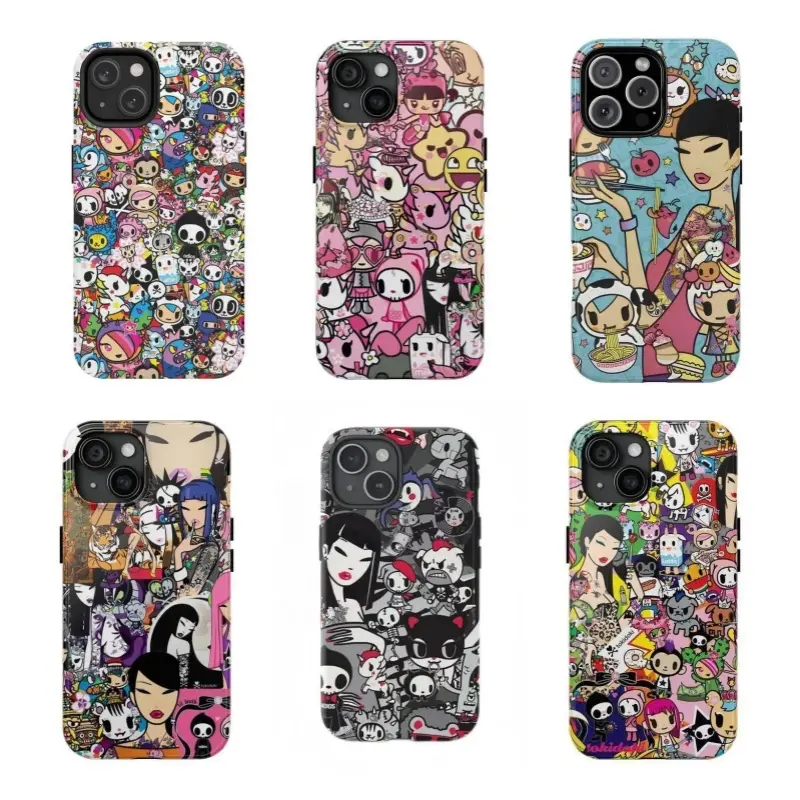 tokidoki Kawaii Cartoon Collage Smartphone Case - Japanese Pop Art Character Print, Durable Dual-Layer Cellphone Shell, Custom Handheld Cover for iPhone 11-17 Pro Max, Samsung S22-S25 Ultra, Perfect Gift for Her