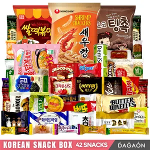 Korean Snack Box - Dagaon 42 Assorted Snacks. Sweet and Savory Chips, Drinks, Ramen, Biscuits, Cookies, Pies, Candies, Jellies and More - Multipack, Gift