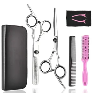 Professional Barber Hair Cutting Scissors Thinning Shears Kit with Accessories in Leather Case for Men Women Pets 7 Pcs Stainless Steel Ergonomic Design High-Quality Blades Comfortable Grip All-in-One Hair Cutting Kit