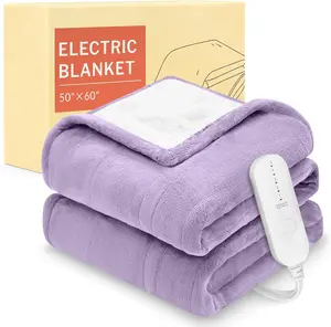 LuxeHeat Heated Blanket Electric Blanket, Soft Flannel Sherpa Heated Throw, Heating Blanket with 5 Heat Settings, 3 hrs Timer Auto Shut Off (50x60 inches, Purple)