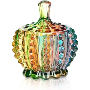 6 oz Colorful Embossed Glass Jars with Lid -  Glass Candy Dishes - Iridescent Candy Jars  Box for Wedding, Party, Buffet Decorative