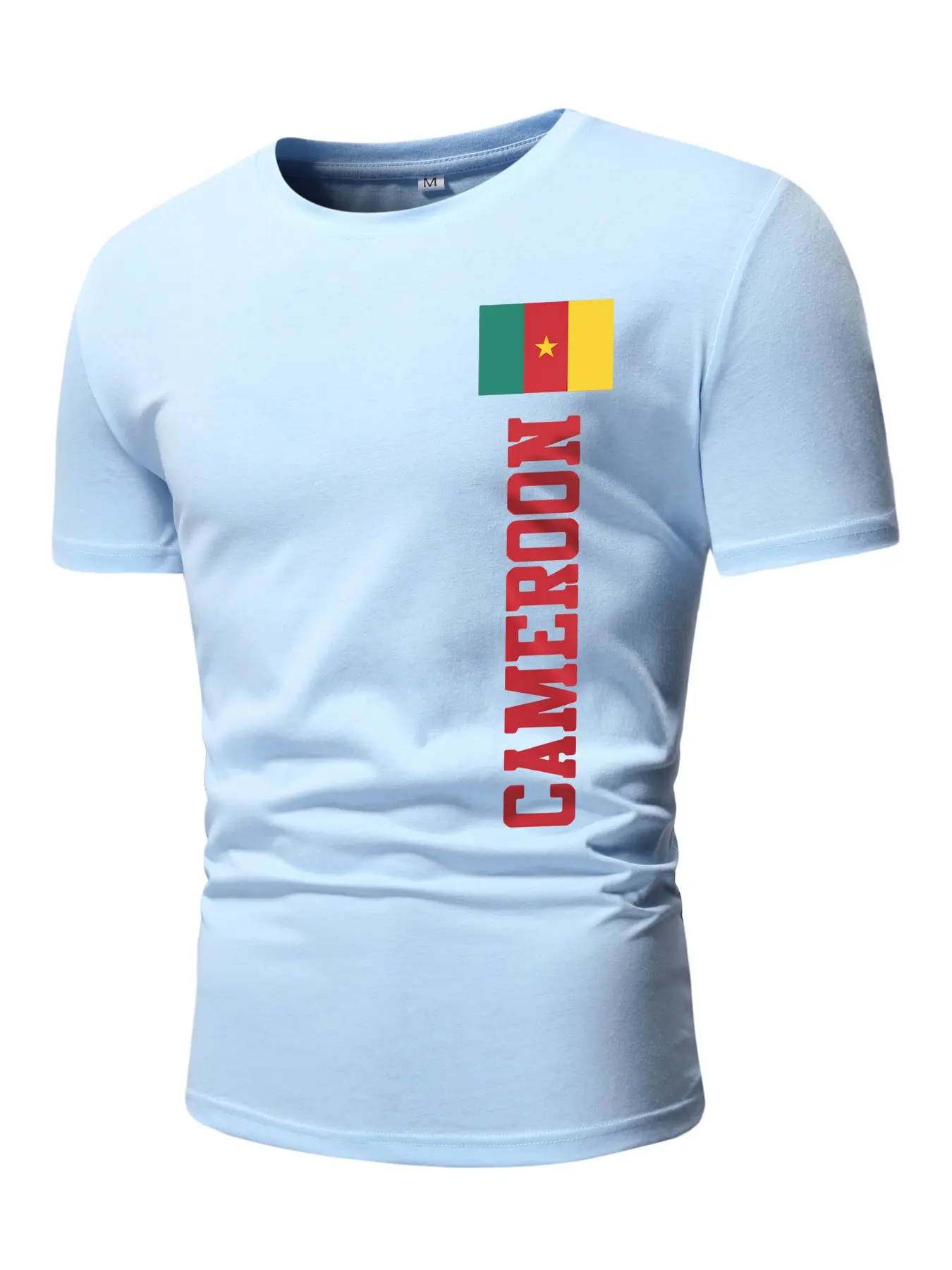 Men's Summer Cameroon Flag Football Shirt, Round Neck Short Sleeve T-Shirt, Casual Streetwear, Sporty Fitted Design, Urban Fashion