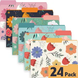 Assorted 6 Styles Floral Colored File Folders, 24 Pack Letter Size 8.8" x 11.6", 1/3 Cut Tab Decorative Folders for Office, School & Business
