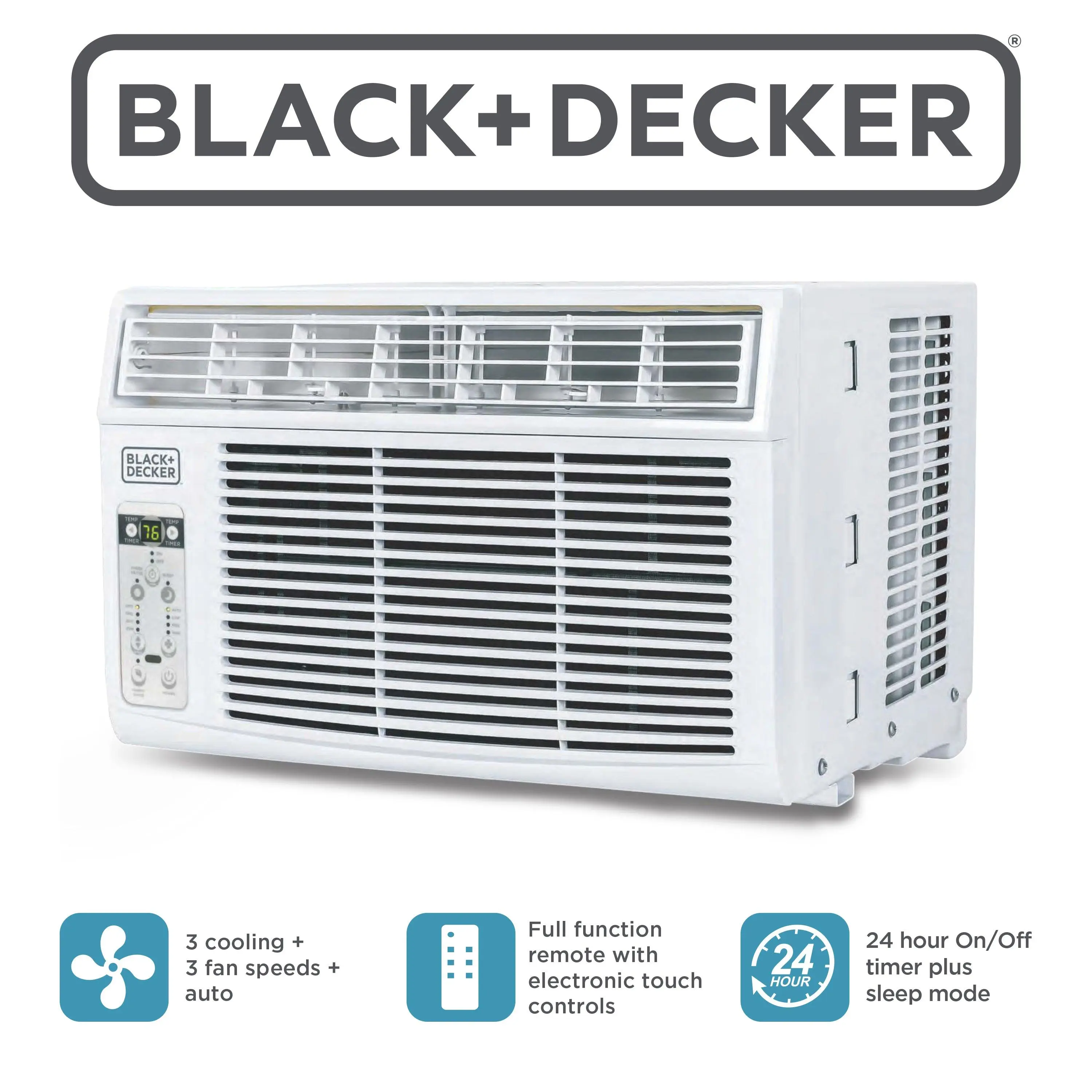 BLACK+DECKER Window Air Conditioner 18000 BTU, AC Window Unit Cools Up to 1000 Square Feet, Window AC Unit with Remote Control, 3 Cooling Speeds and Fan Only, BD18WT6, White