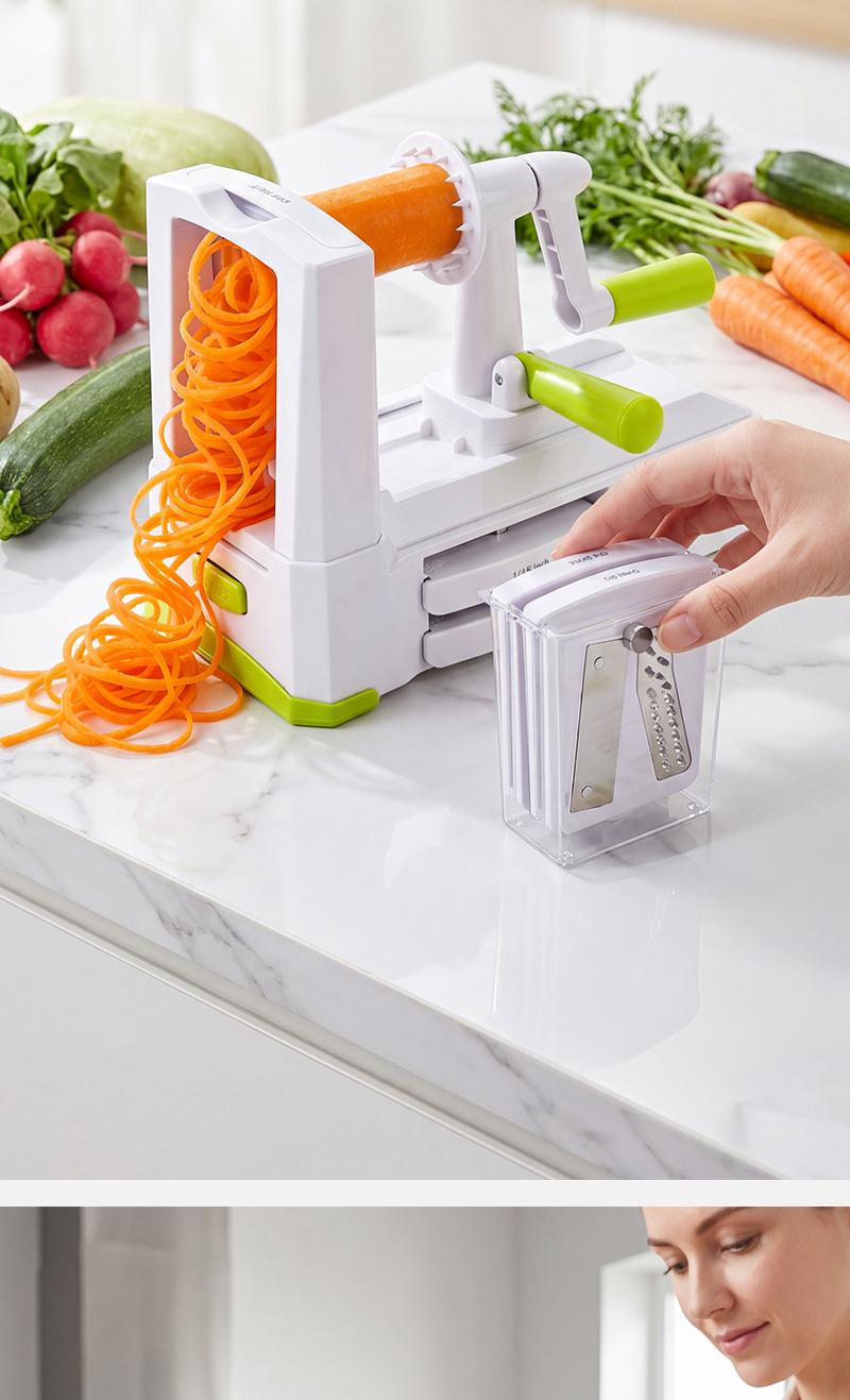 SUSTEAS Manual Vegetable Slicer Mandoline - 5 Replaceable Detachable Blades, Strong Suction Base, Smooth Hand Crank, 2/3/5/5.5mm Shreds/Wide Strips, Lightweight Durable, Safe Quick Even Cutting for Fruits, Veggies, Carrot, Cheese, Chocolate