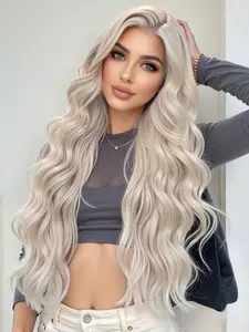 28 Inch Blonde Long Wavy Wigs for Women, Gorgeous Fluffy Wigs without Bangs, Synthetic Lace Front Wigs, Lace Frontal Wig for Party, Daily Use, Body Wavy Wigs