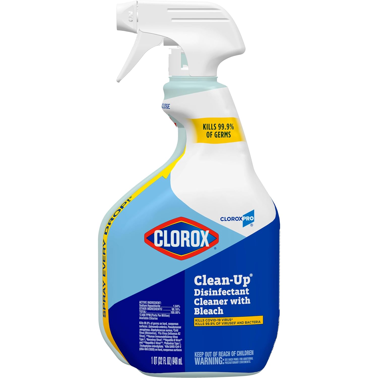 CloroxPro Clean-Up Bleach Disinfectant Spray 32 oz – Powerful Multi-Surface Cleaner, Kills 99.9% of Bacteria & Viruses, Removes Stains, Ideal for Kitchen & Bathroom Cleaning