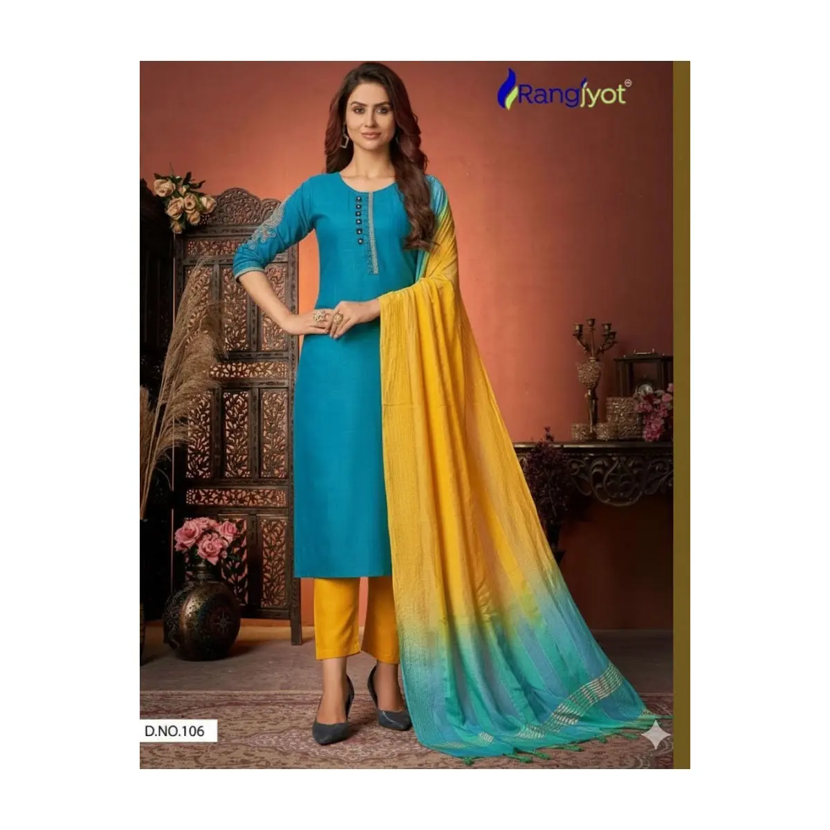 Elegant Turquoise & Golden Yellow Salwar Kameez Suit RNG-106