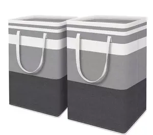 2/3-Pack 75L Large Waterproof Laundry Bag Collapsible Tall Clothes Hamper with Extended Handles for Dorm & Family Storage Gray & White Striped Design