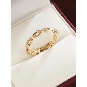 Fashion Chain Design Rhinestone Decorated Ring, Elegant Glittering Ring, Elegant Accessories for Women, Casual Jewelry for Party, Daily Clothing Decor, Trendy All-match & Exquisite Jewelry for Birthday Gift