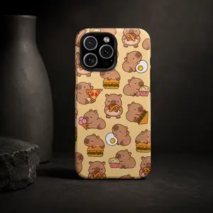 Cute Capybara Food Pattern Phone Case for iPhone, Funny Animal Snack Protective Cover, Kawaii Pet Lover Phone Case